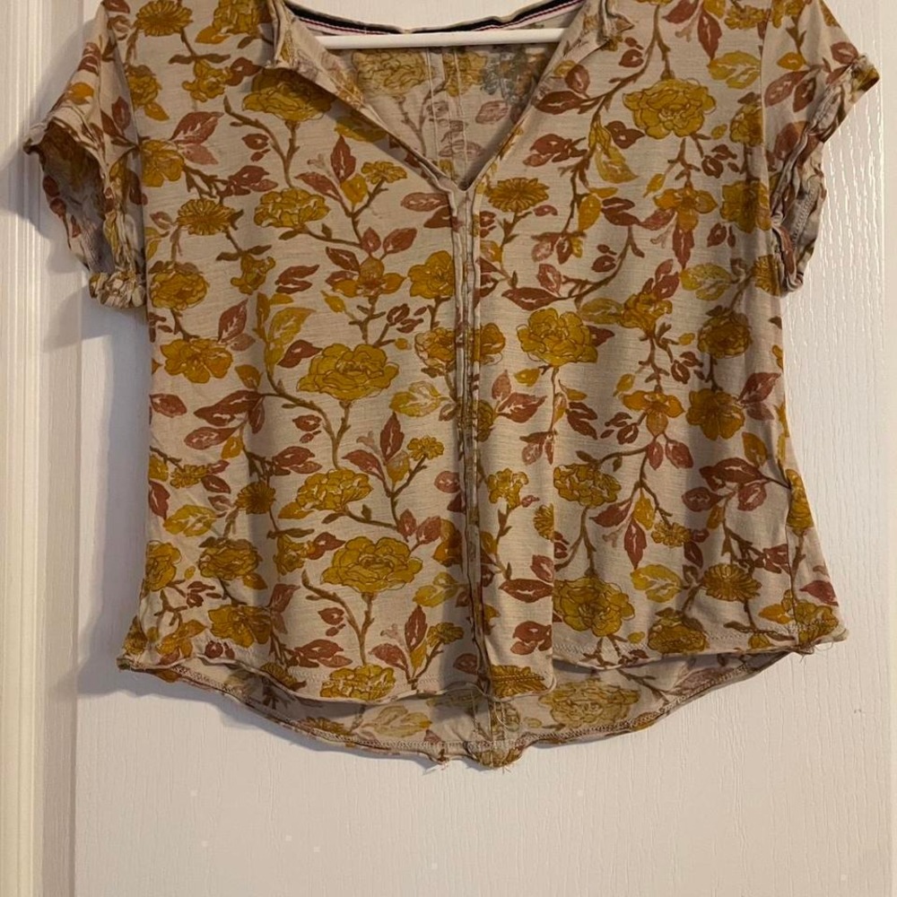 Pilcro Floral Print Women's Short Sleeve Top Size XSP Cropped Boho Preppy Casual